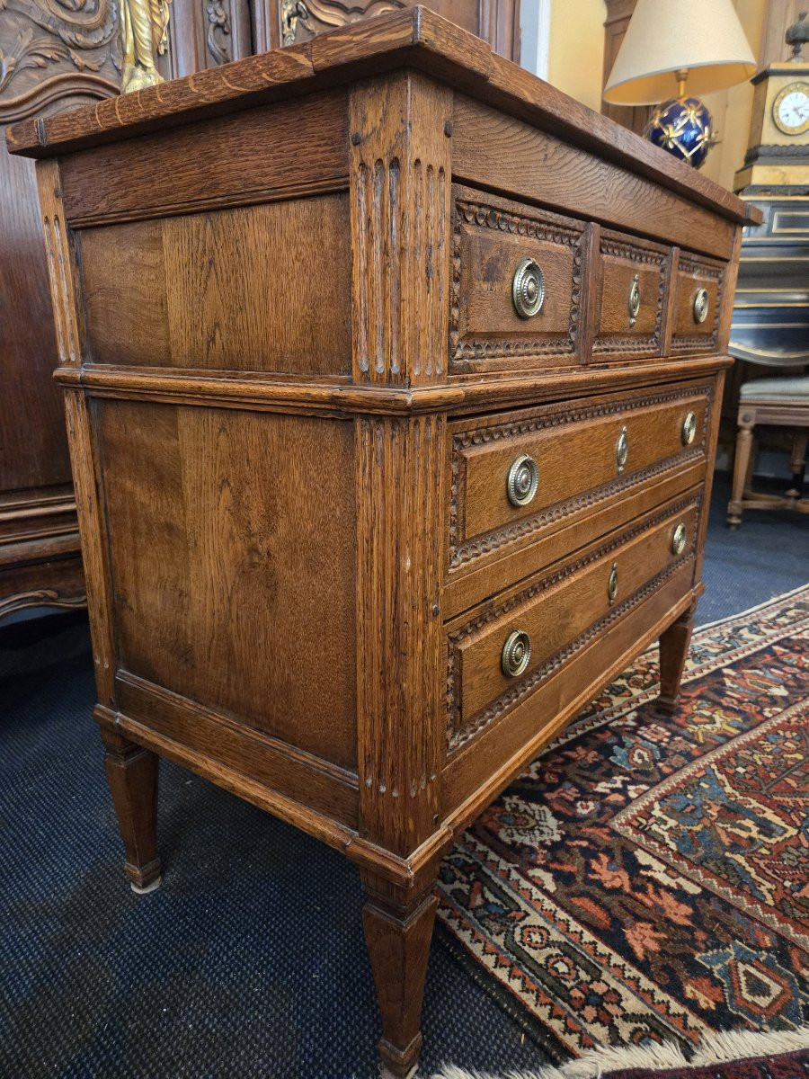 Small Louis XVI Style Norman Chest Of Drawers In Carved Oak-photo-3