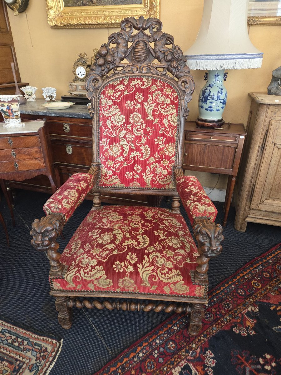 Large Renaissance Armchair From The Napoleon III Period-photo-2