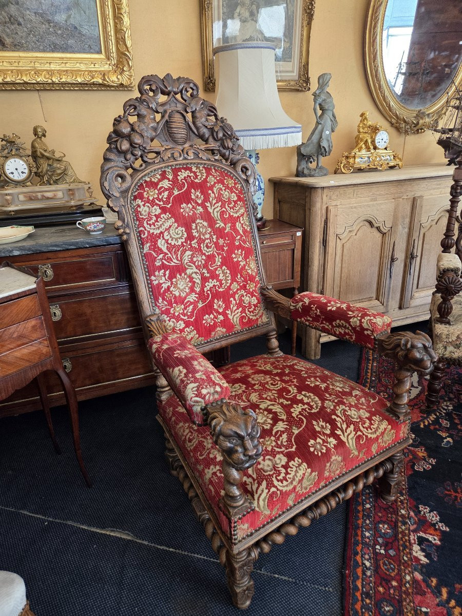 Large Renaissance Armchair From The Napoleon III Period-photo-3