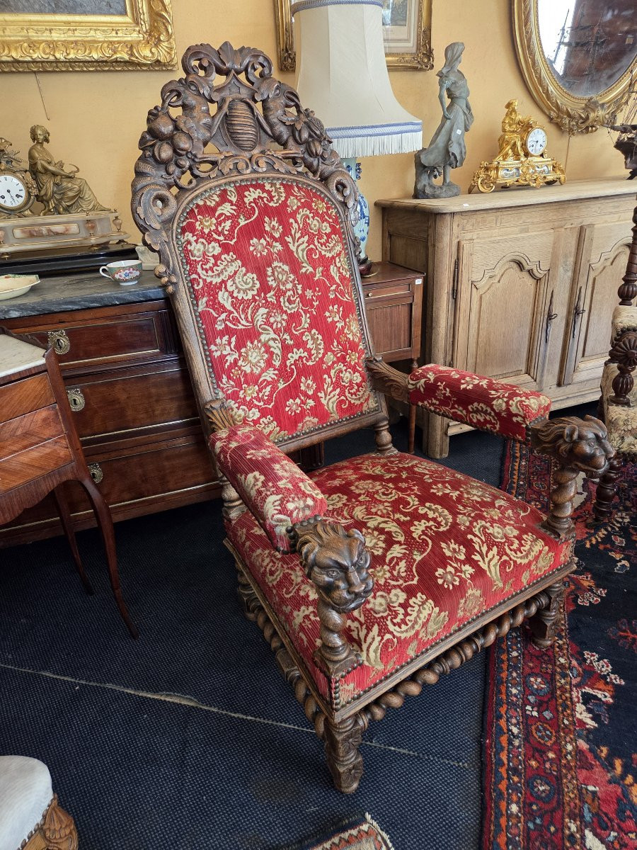 Large Renaissance Armchair From The Napoleon III Period-photo-2