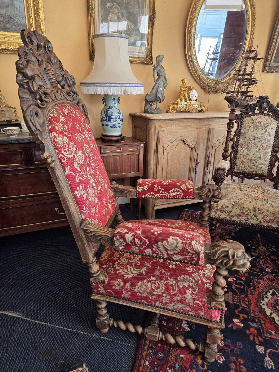 Large Renaissance Armchair From The Napoleon III Period-photo-3