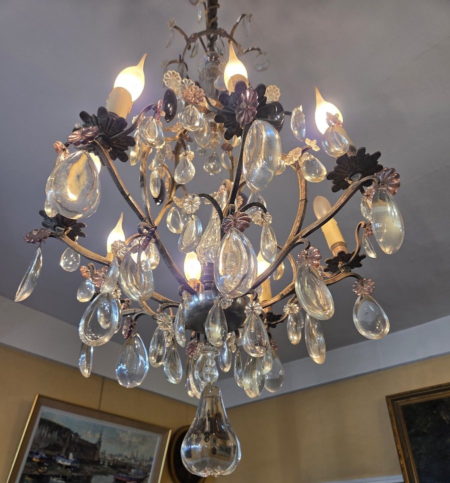 Cage-shaped Chandelier With Eight Lights, Some Colored, Napoleon III Period-photo-2