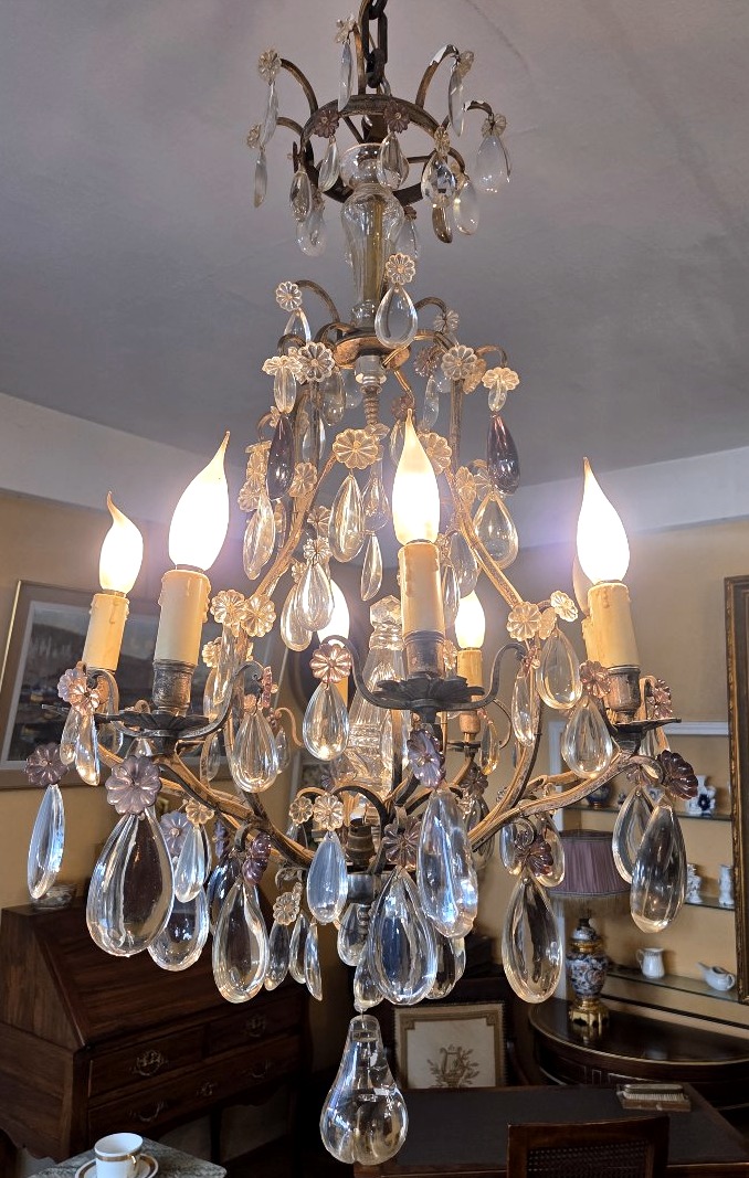 Cage-shaped Chandelier With Eight Lights, Some Colored, Napoleon III Period