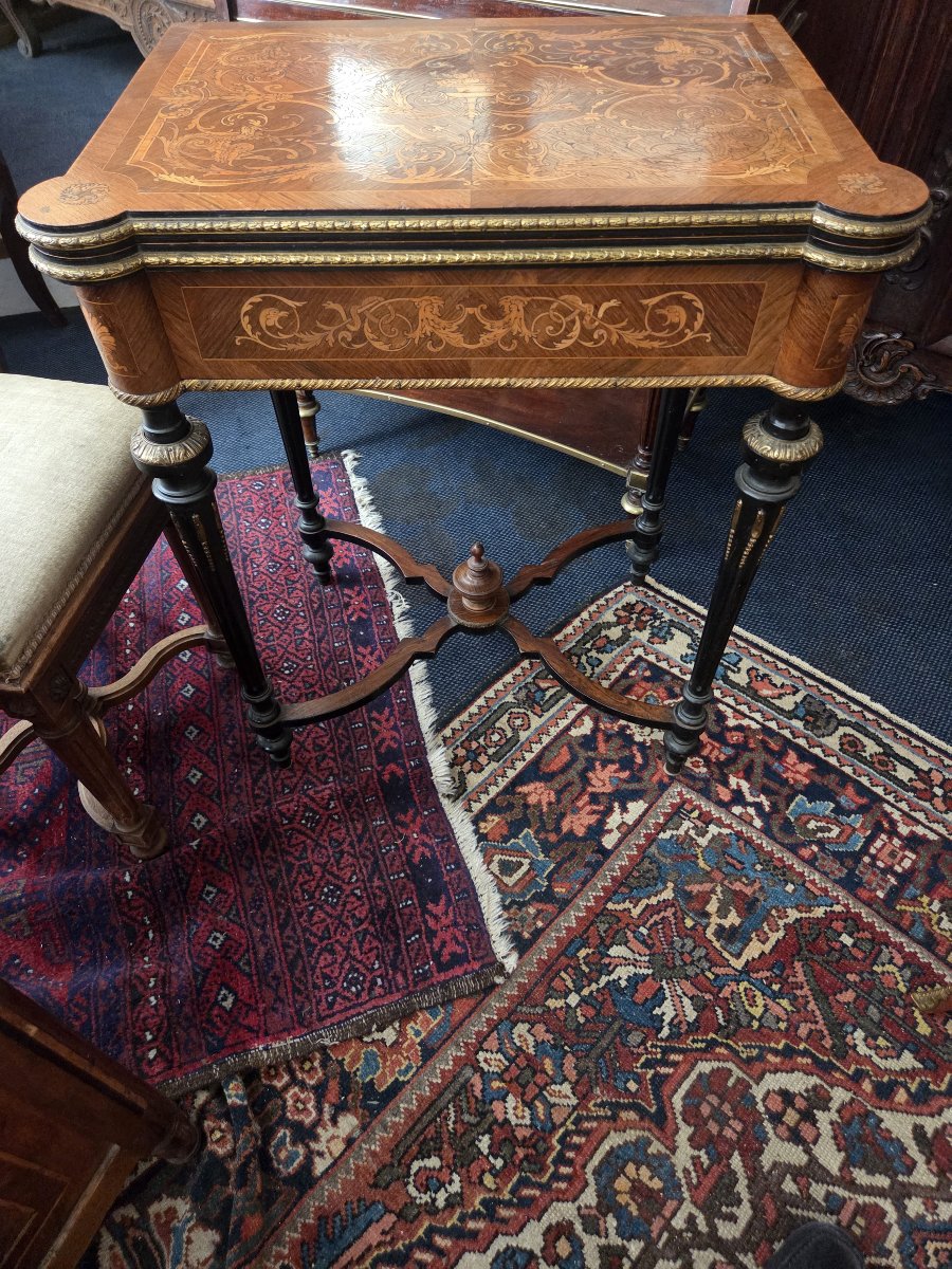 Table à jeux en marqueterie d'époque Napoléon III.-photo-2