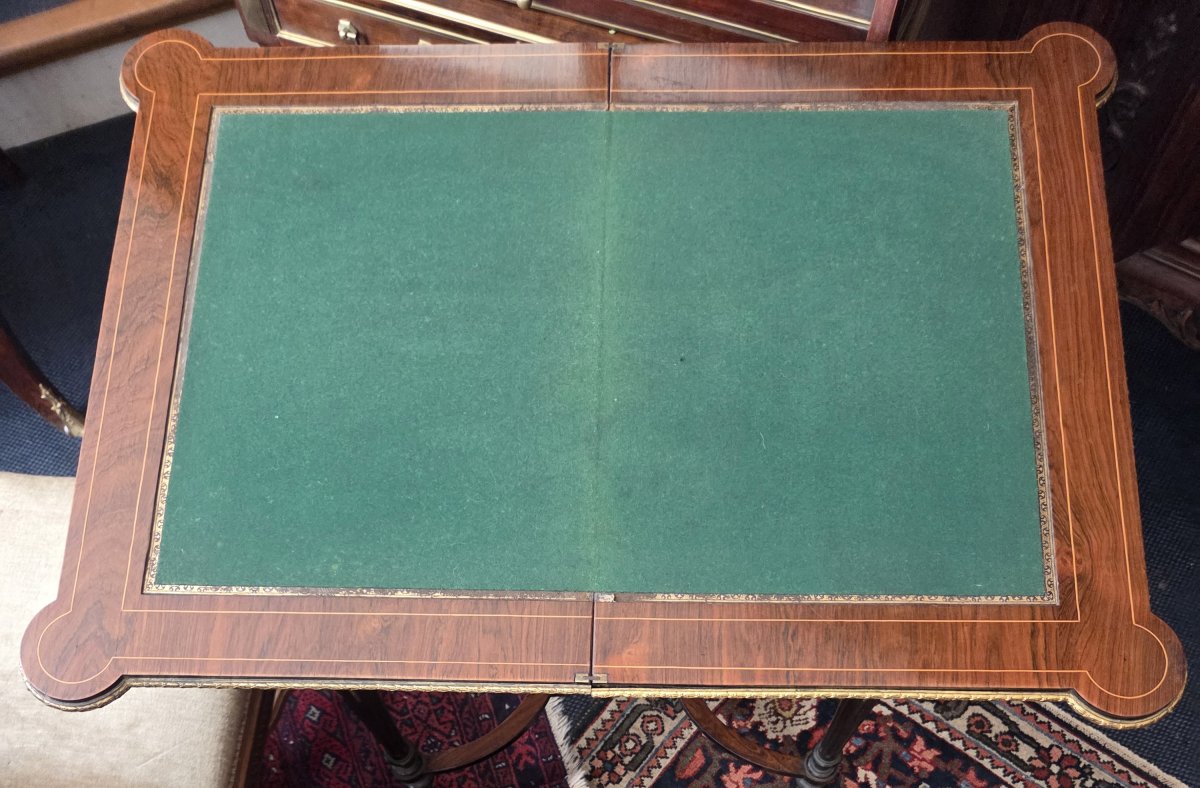 Table à jeux en marqueterie d'époque Napoléon III.-photo-4