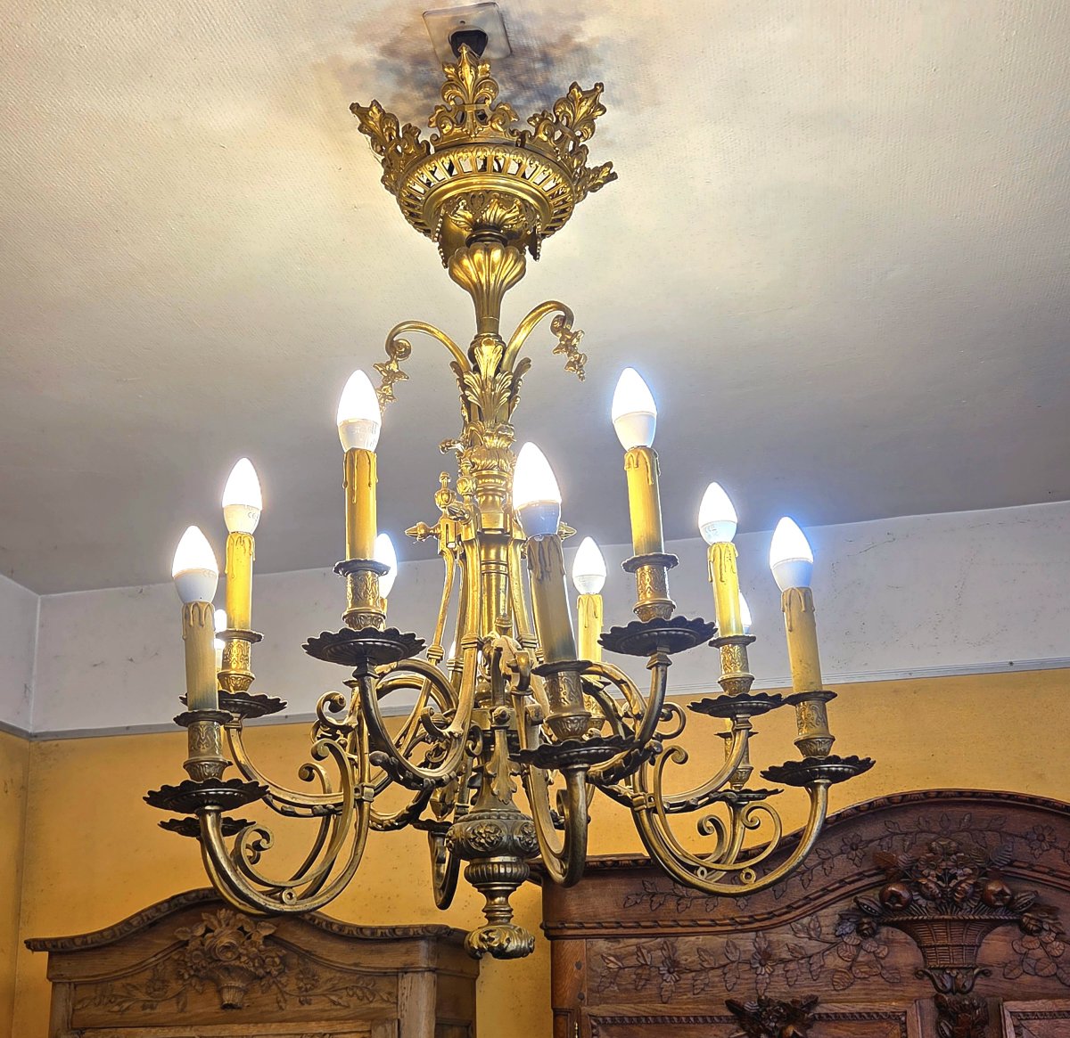 A Twelve-light Gilded Bronze Chandelier From The Napoleon III Period.