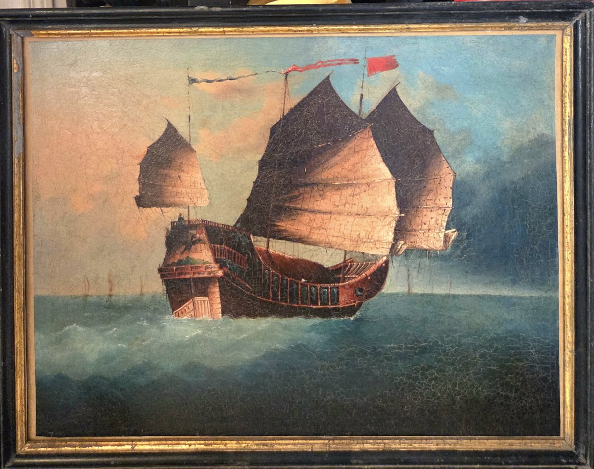 19th-century Oil On Canvas Attributed To George Chinnery, “chinese Junk”