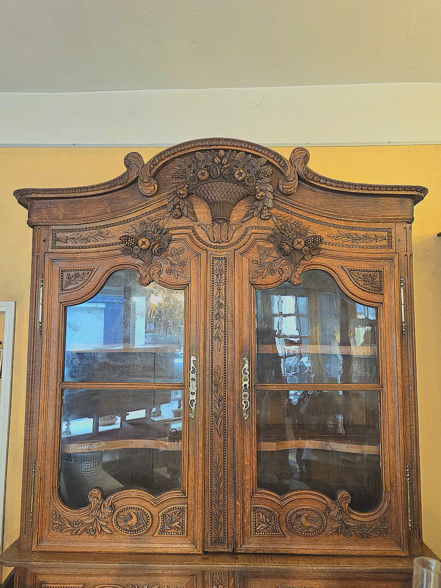 19th-century Two-section Normandy-cauchois Sideboard In Carved Oak-photo-2