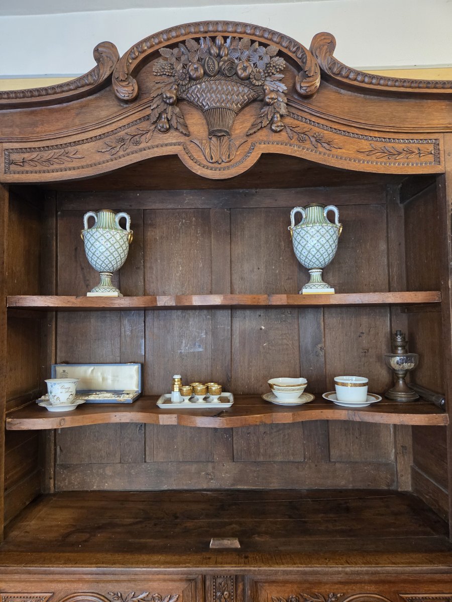 19th-century Two-section Normandy-cauchois Sideboard In Carved Oak-photo-5