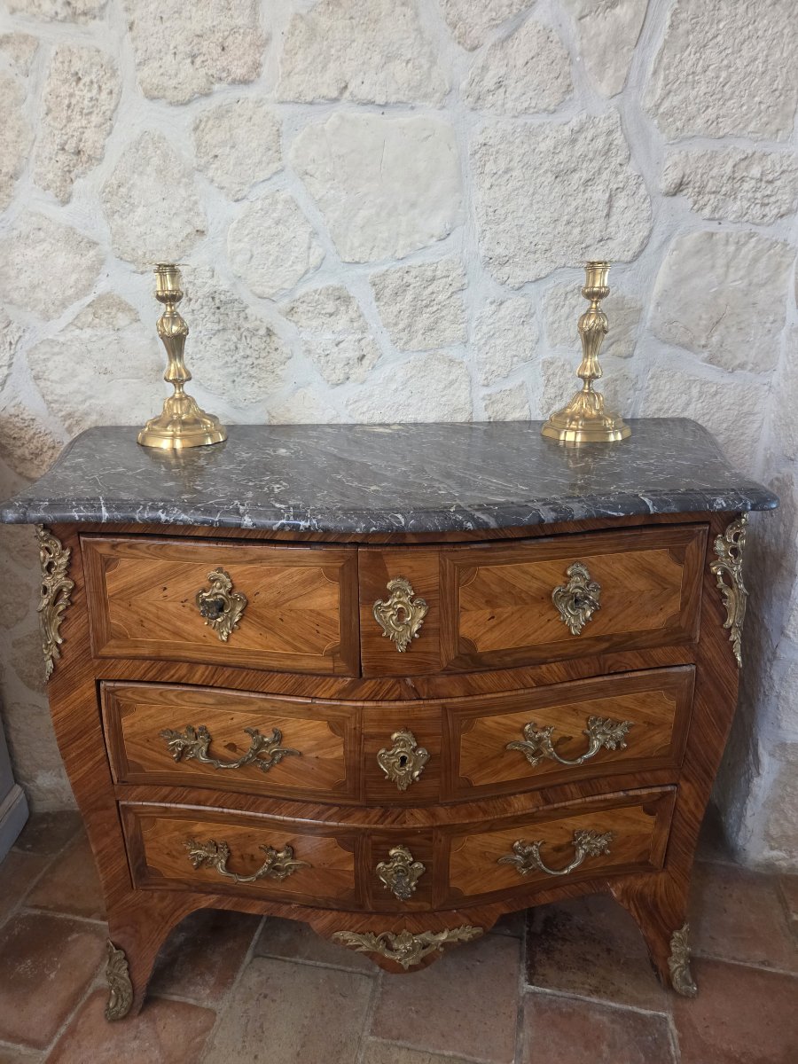 Commode d'époque Louis XV en bois de rose estampillée Gosselin -photo-3