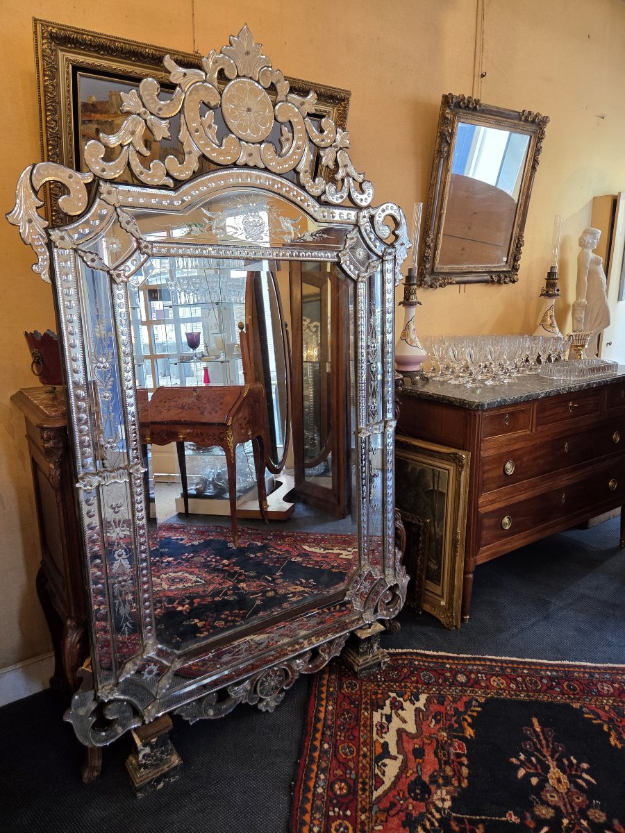 Large Venetian Mirror From The Napoleon III Period (197 X 118 Cm)-photo-4