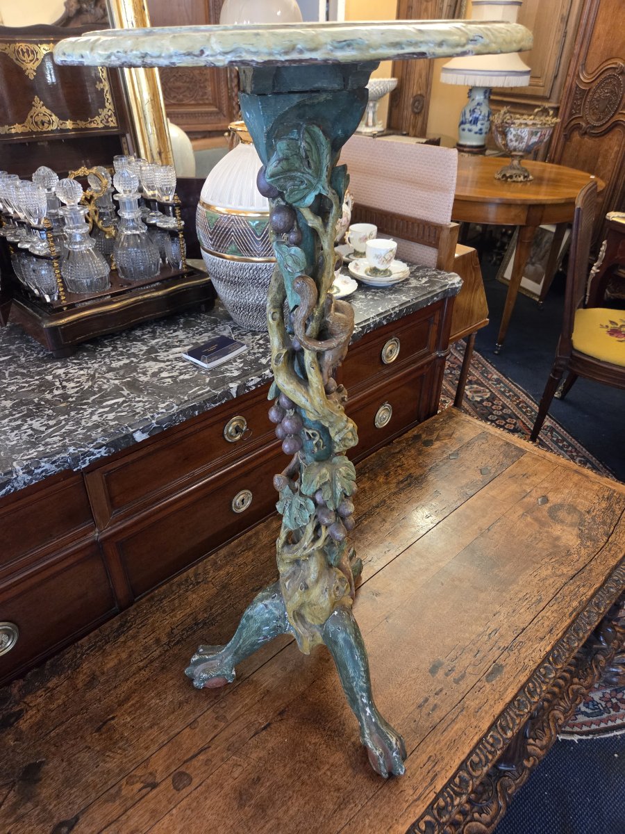 A Small Table Or Stool Made Of Painted And Carved Wood In A Naturalistic Style From The Late 19th Century.-photo-2