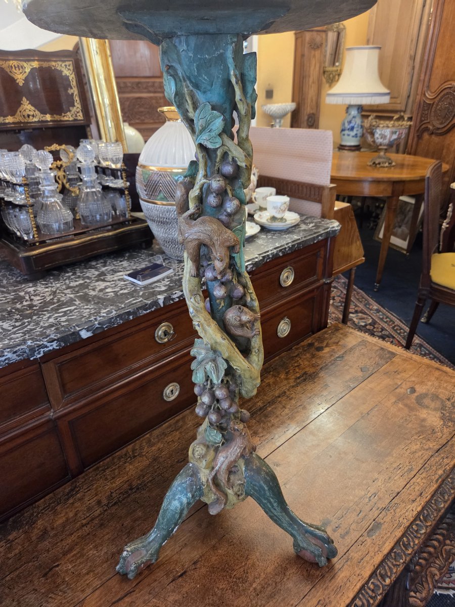 A Small Table Or Stool Made Of Painted And Carved Wood In A Naturalistic Style From The Late 19th Century.-photo-4