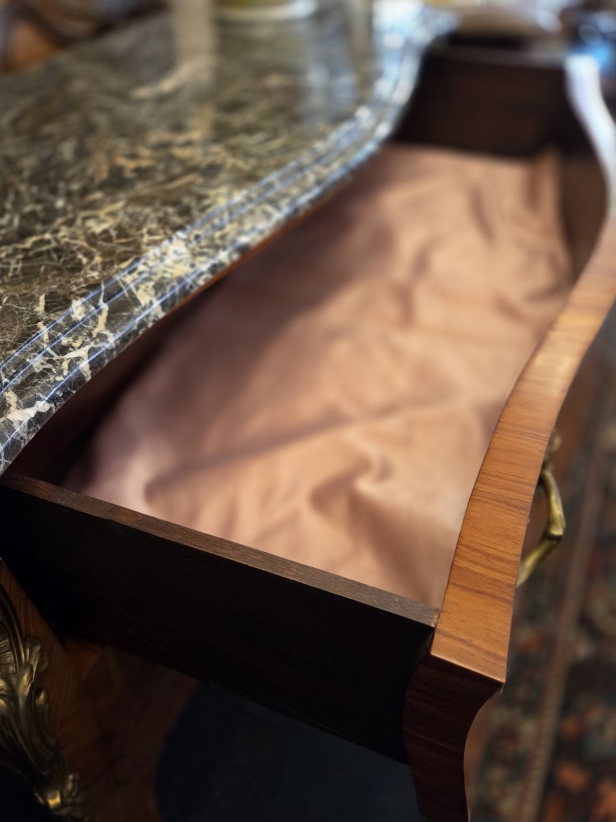 Large, High-sided Chest Of Drawers With Floral Marquetry In The Louis XV Style.-photo-4