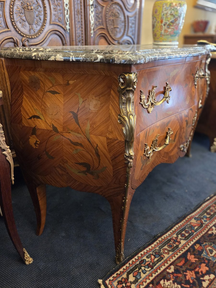 Large, High-sided Chest Of Drawers With Floral Marquetry In The Louis XV Style.-photo-5