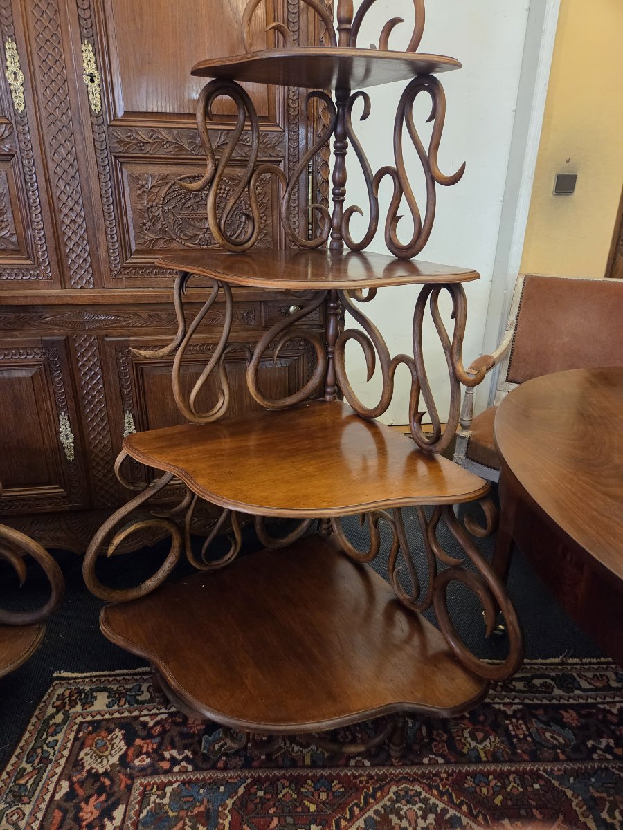 Pair Of Thonet-style Bentwood Corner Shelves From The Late 19th Century.-photo-2