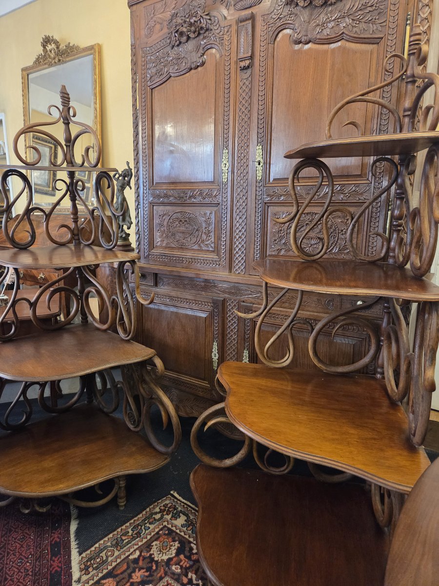 Pair Of Thonet-style Bentwood Corner Shelves From The Late 19th Century.