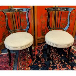 Pair Of Napoleon III Lyre Backrest Chairs.