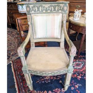 Fauteuil En Bois Peint d'époque XIXème Italie Piémont ?