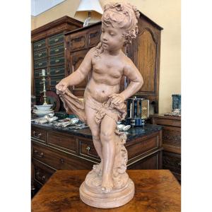 Large Terracotta Color Plaster Sculpture Exiting The Bath In The Taste Of Moreau 68 Cm