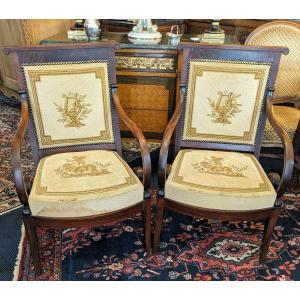 Pair Of Mahogany Armchairs From The Early 19th Century.