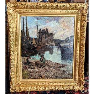 Large Oil On Canvas Signed James Kay "castle Of King Robert The Bruce" Arran (scotland)