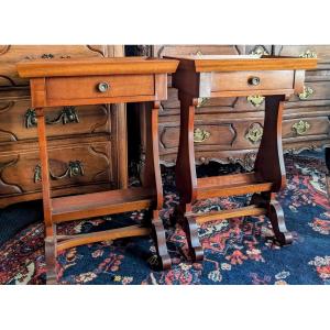 Pair Of Directoire Style Nightstands In Mahogany.