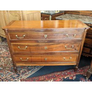 Louis XVI Period Chest Of Drawers In Solid Walnut.
