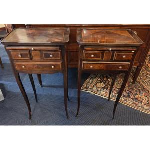 Pair Of Louis XV Style Bedside Tables In Veneered Wood, Early 20th Century