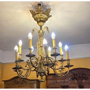 A Twelve-light Gilded Bronze Chandelier From The Napoleon III Period.