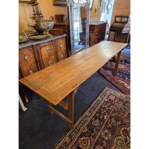 Longue table pliante en bois naturel et d'époque fin XIXème  (202 x 51 x 67 cm )