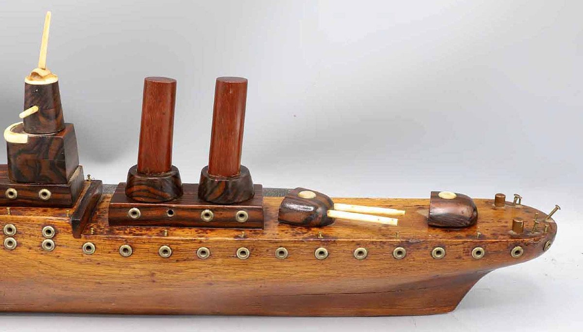 Wooden And Ivory Military Boat Circa 1930-photo-2