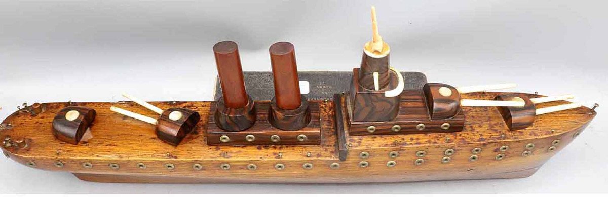 Wooden And Ivory Military Boat Circa 1930-photo-4