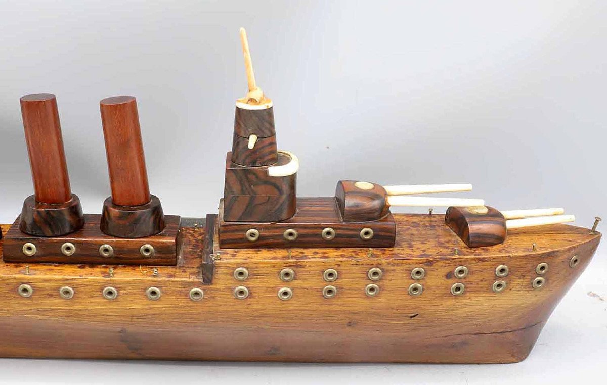 Wooden And Ivory Military Boat Circa 1930-photo-1