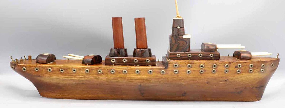 Wooden And Ivory Military Boat Circa 1930-photo-3
