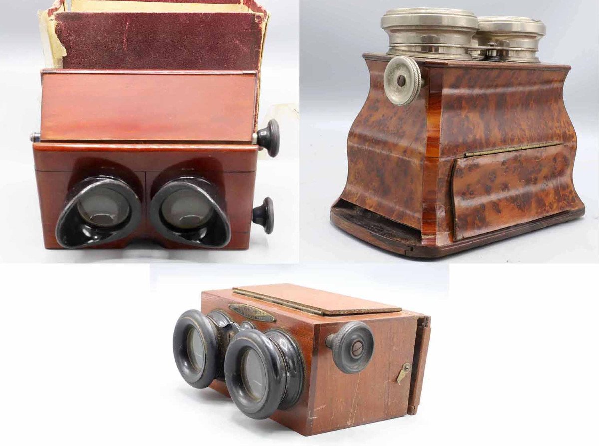 3 Wooden Stereoscopes XIX