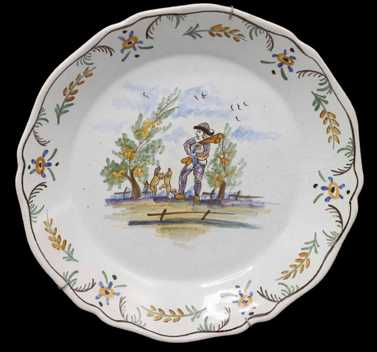 2 ASSIETTES FAIENCE FRANCAISES - dresseur chien et fable-photo-2