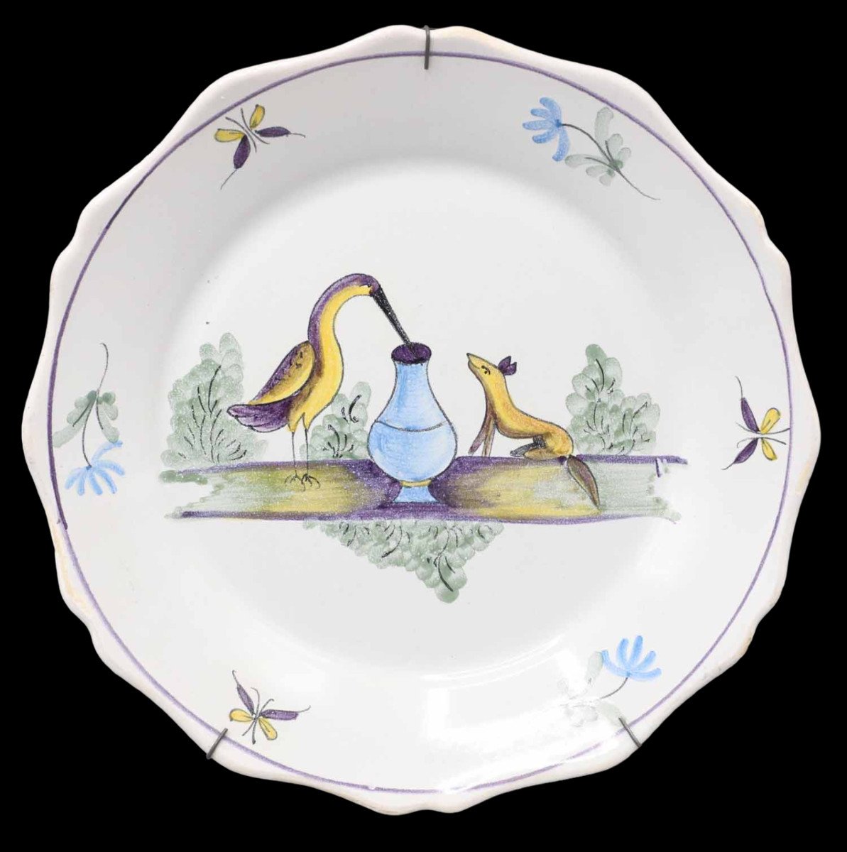 2 ASSIETTES FAIENCE FRANCAISES - dresseur chien et fable-photo-3