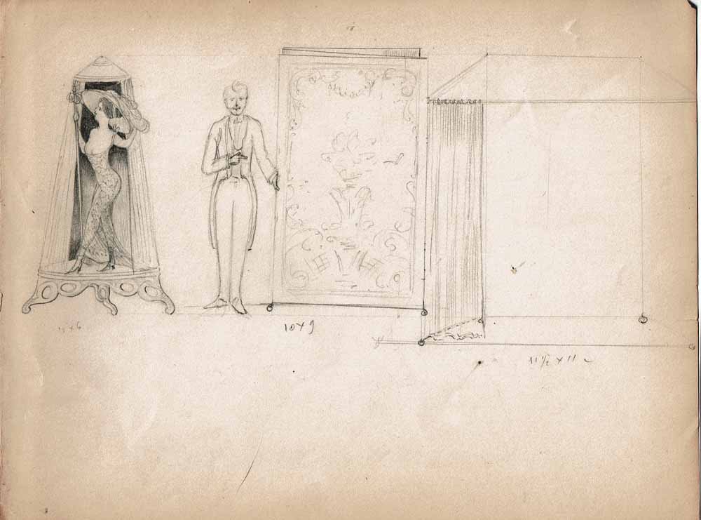 3 Drawings Magician Conjurer 1900