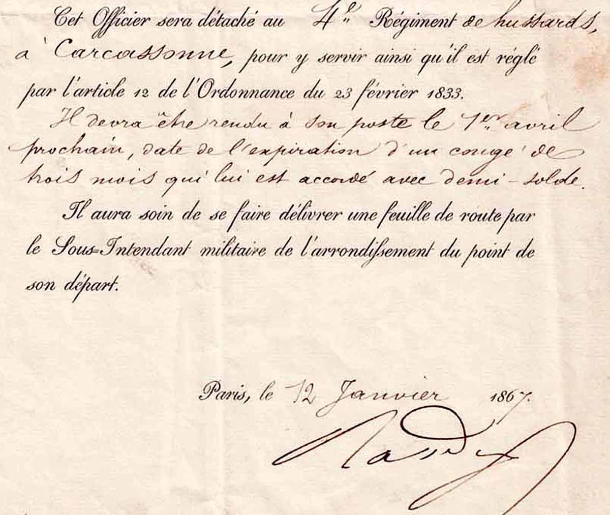NOMINATION AU GRADE DE LIEUTENANT Mr d'ENTRAIGUES 1867 / Maréchal RANDON-photo-3
