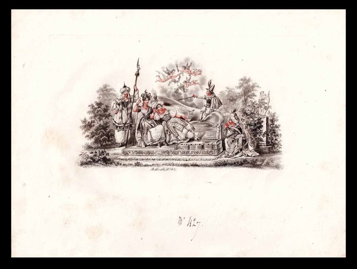 PROJET d'ÉVENTAIL Demande en mariage orientaliste : BELLEVILLE Jean-Pierre 1833