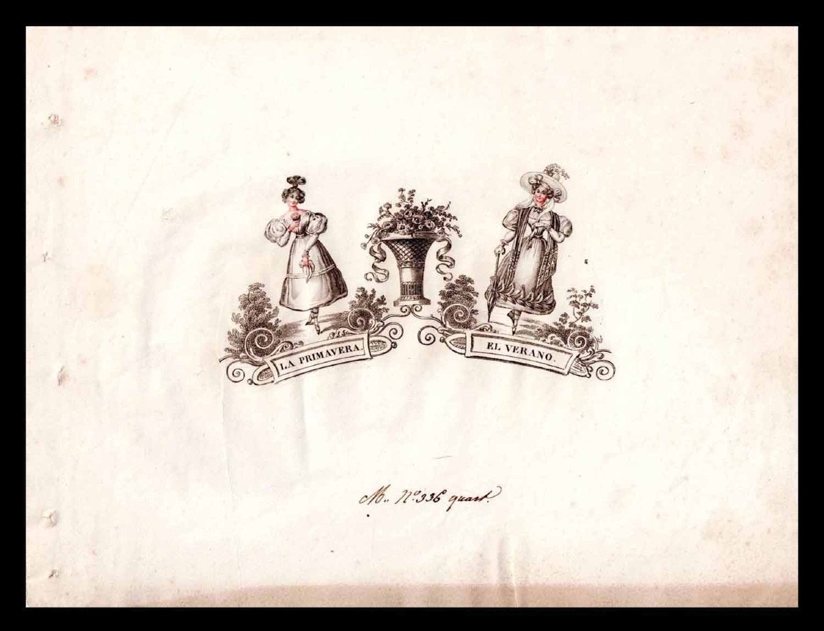 PROJET d'ÉVENTAIL La primavera - El verano : BELLEVILLE Jean-Pierre 1833