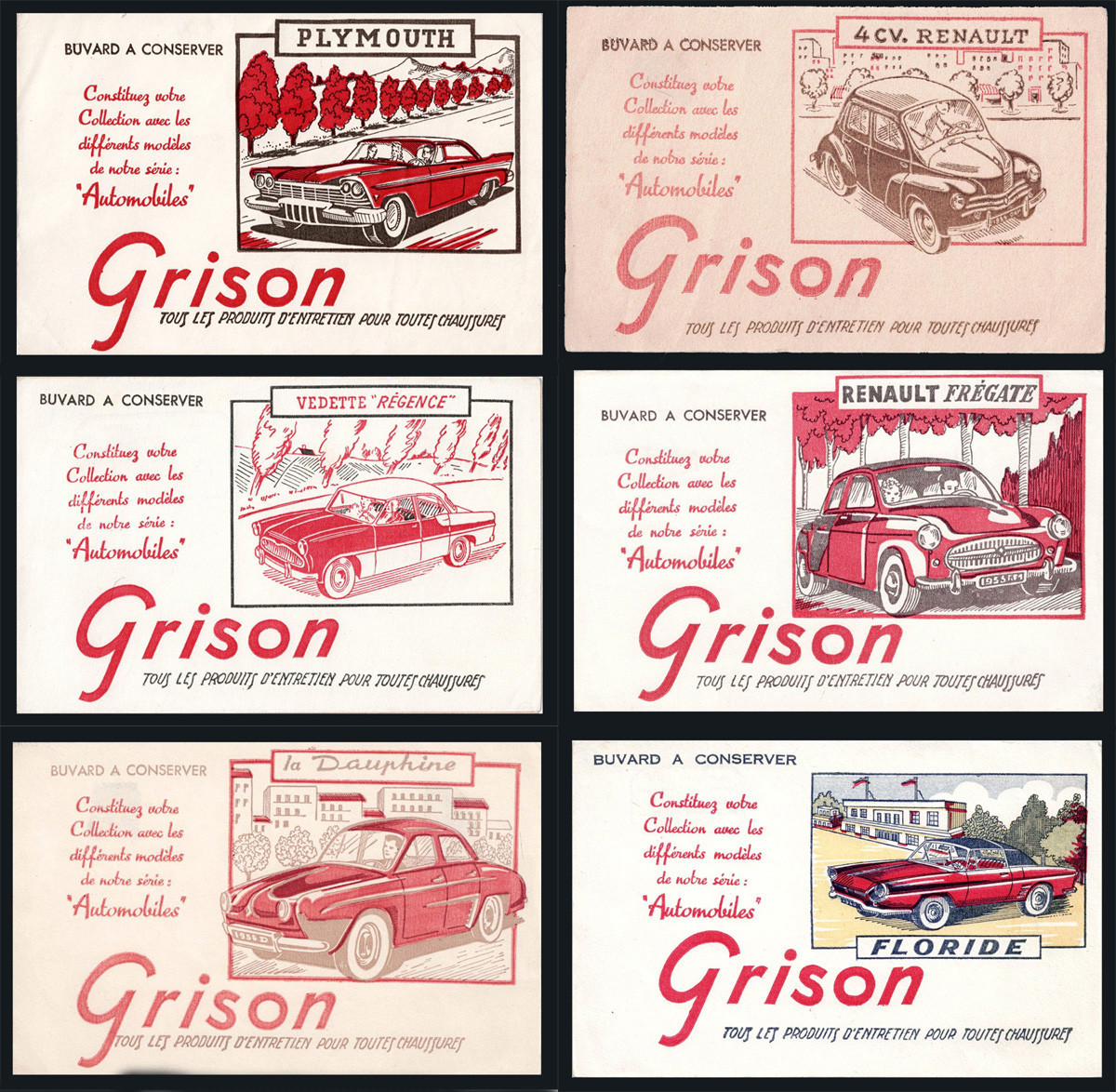 6 Grison Advertising Blotters And 1 Dinky Toys Hornby 1953