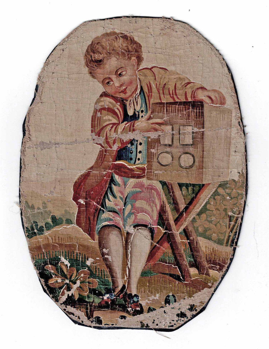 Oil On Cardboard 18th Century The Optical Box Showman / Magic Lantern-photo-2