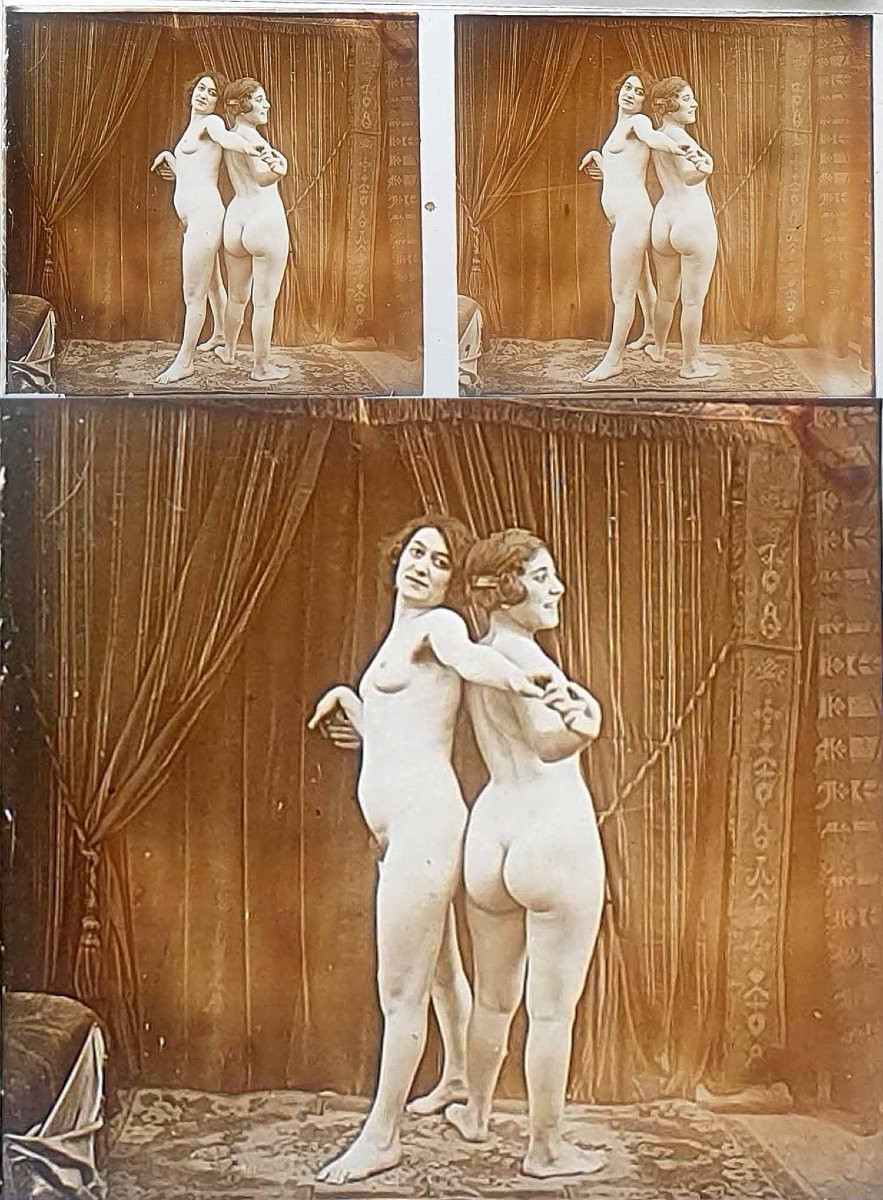 10 photographies sur verre Nu stéréo vers 1900 -photo-3