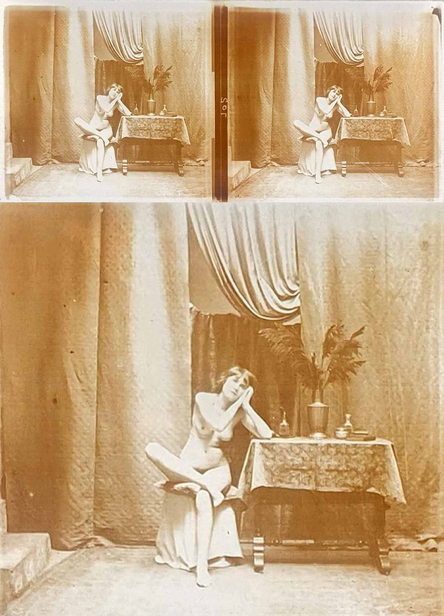 10 photographies sur verre Nu stéréo vers 1900 -photo-7
