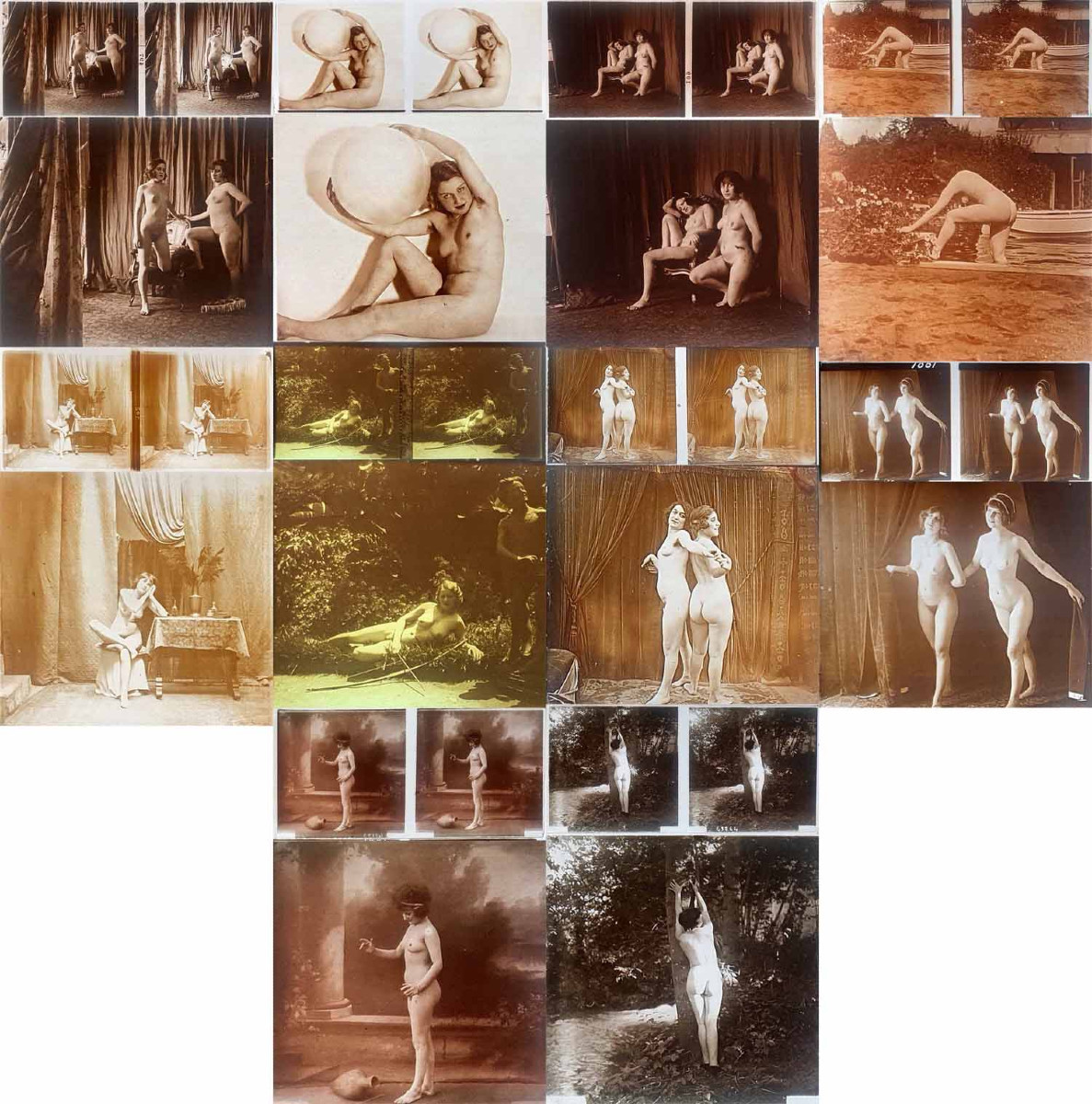 10 photographies sur verre Nu stéréo vers 1900 