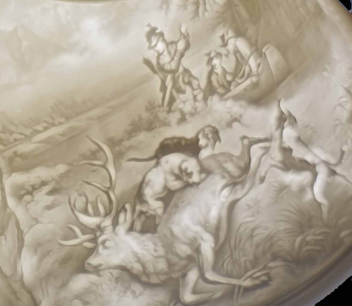 19th Century Lithophanic Lampshade: Hunting And Hunters-photo-2