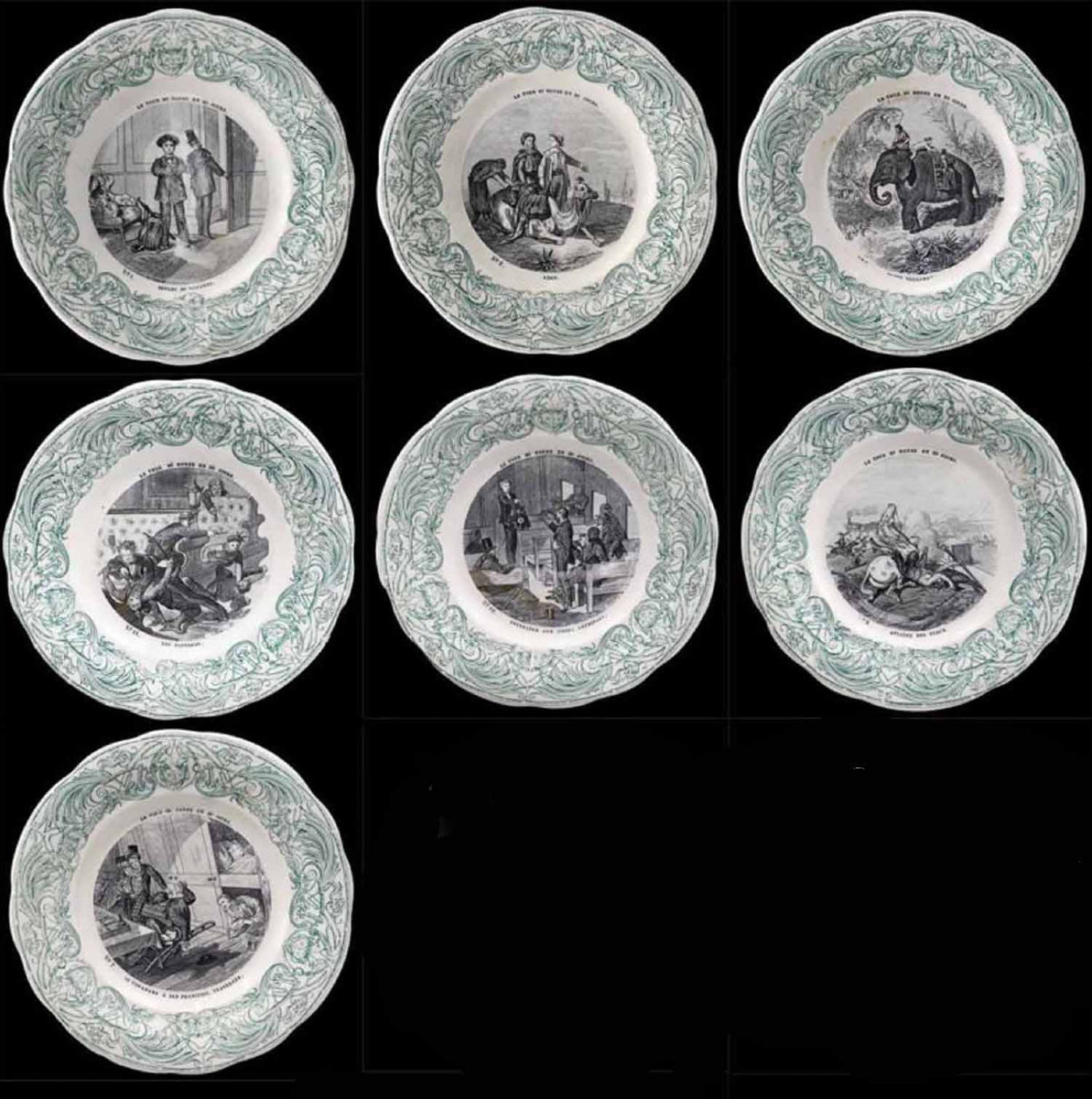 7 Jules Verne Plates Around The World In 80 Days Circa 1900