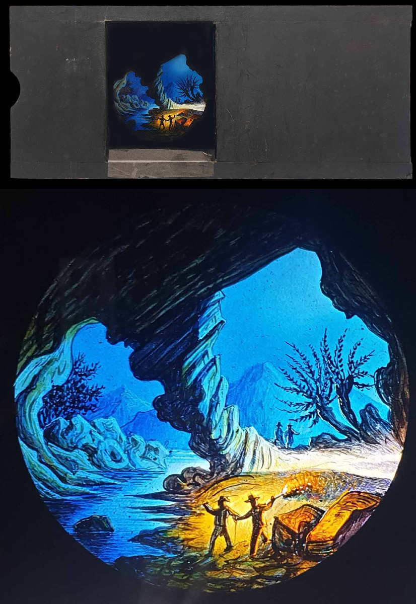 Plaque lanterne magique 1860 ENTRÉE DE LA GROTTE HOTON BELGIQUE